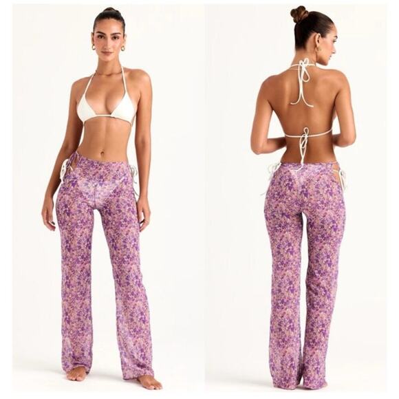 House of CB Pants - NWT House of CB Keala Cutout Sheer Coverup Pants Violet Floral, M